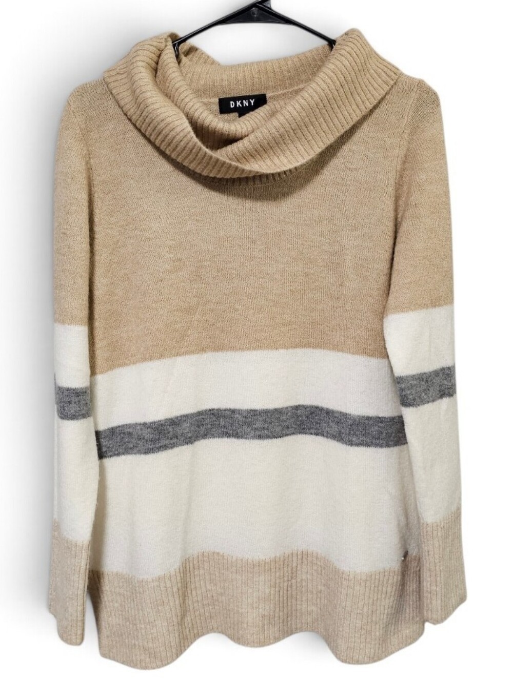 DKNY Turtleneck Sweater Beige & Grey Super Soft Women's Size S
